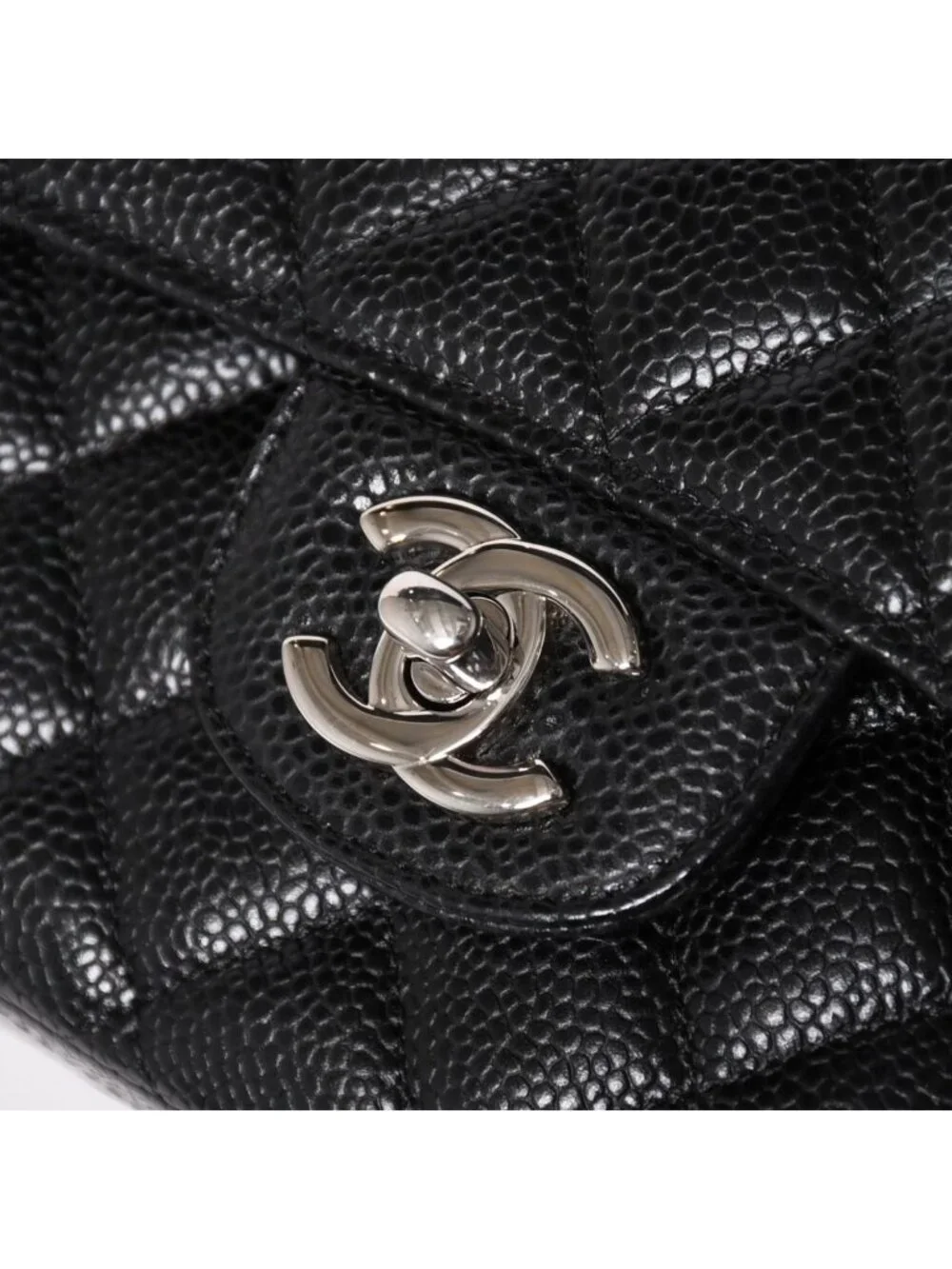Chanel Quilted 25 Double Flap Chain Shoulder Bag CC Logo Caviar Leather Black
